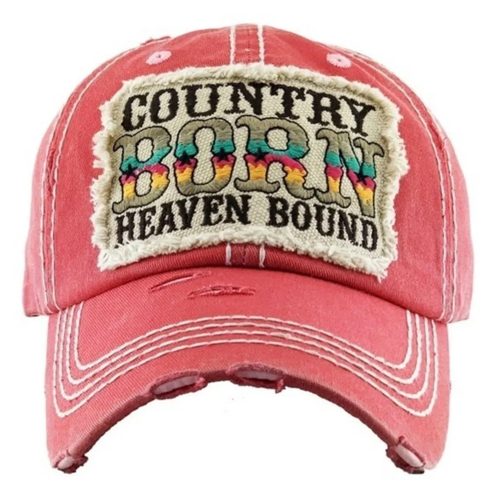 Boutique Distressed hat "Country Born, Heaven Bound" Baseball Cap